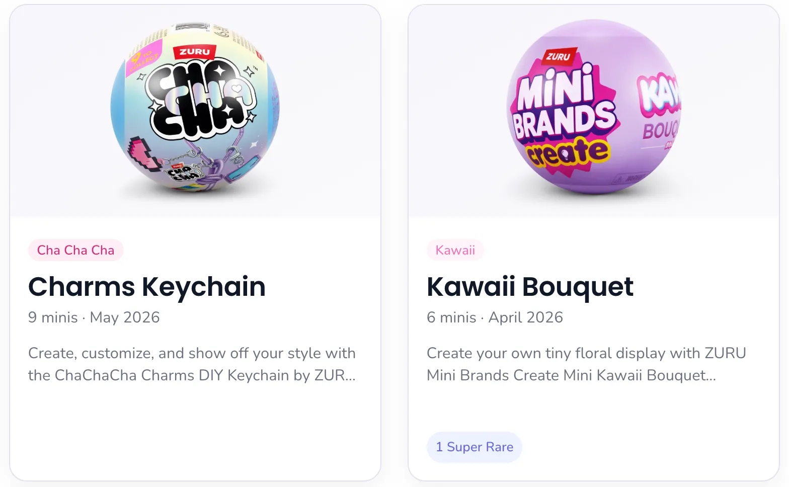 Cha Cha Cha Charms Keychain and Kawaii Bouquet checklists are live