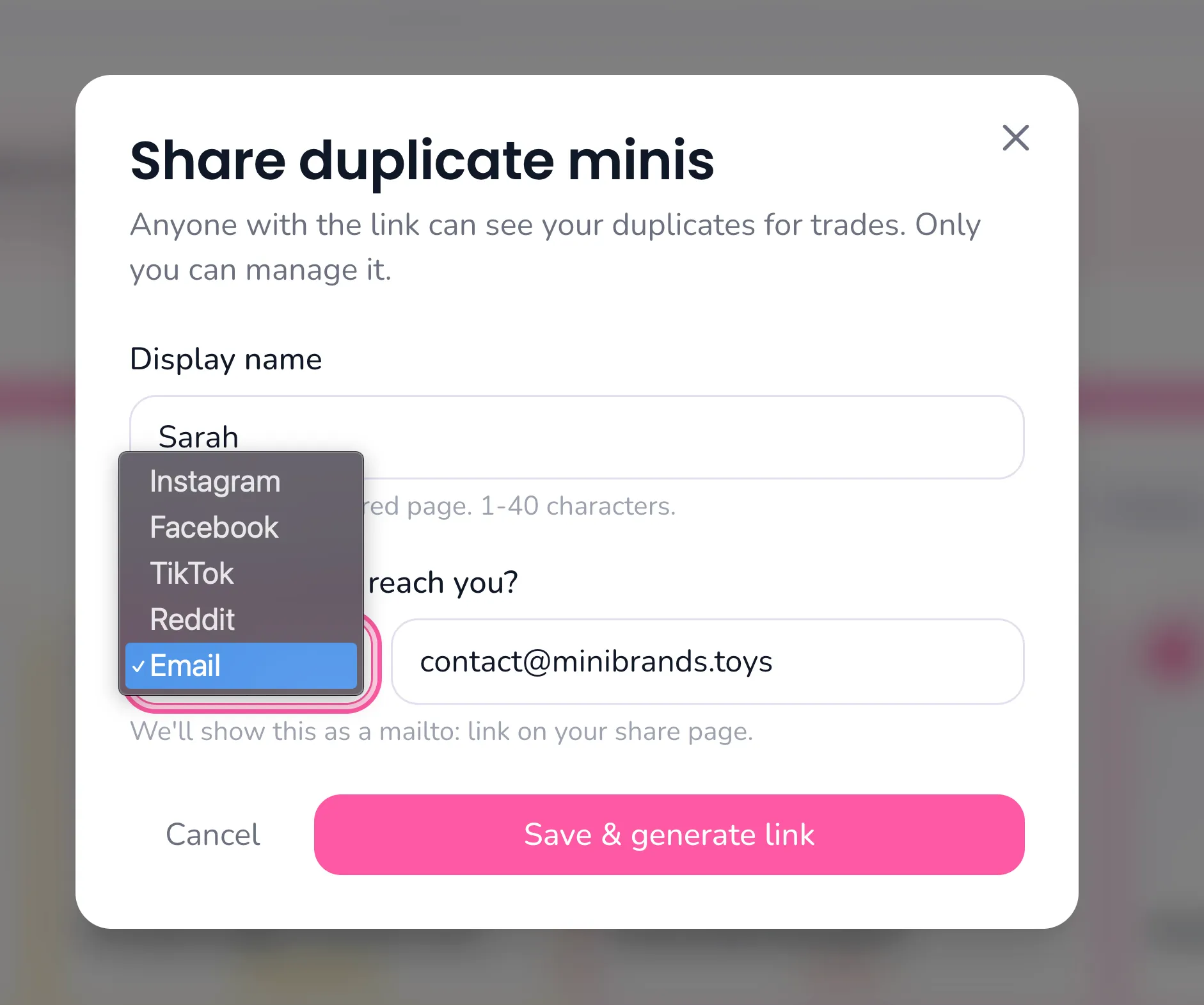Pick a display name and how people can reach you