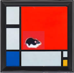 "Composition with Red, Blue, and Yellow" [and rodent] by Piet Mondrian
